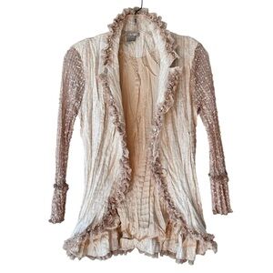 Alberto Makali Ruffle Trim Beaded Open Front Cardigan Jacket Size L